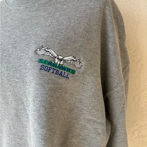 Vintage Seahawks Softball Jerzees Grey Sweater 2X Long Sleeve - Picture 2 of 8